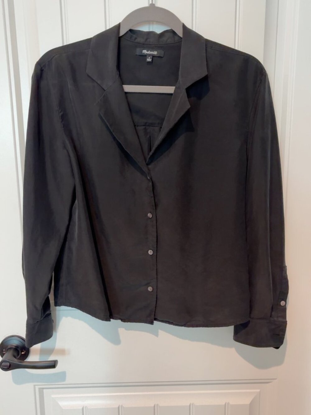 Madewell Black Drapey Notch Collar Button Front Blouse - Size S - NWOT